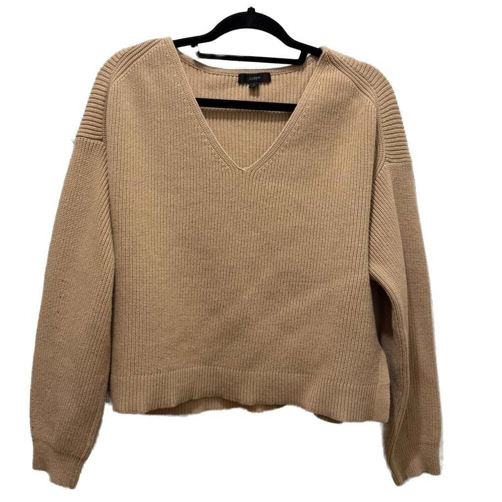 J. Crew Tan Ribbed V-Neck Cotton Beach Sweater